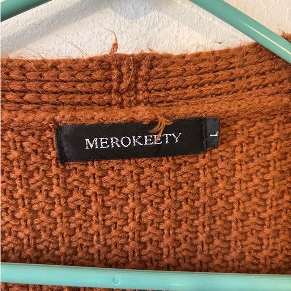 Merokeety Women's Warm Brown Long Sleeve Open Front Knit Cardigan Size Large - Picture 3 of 4